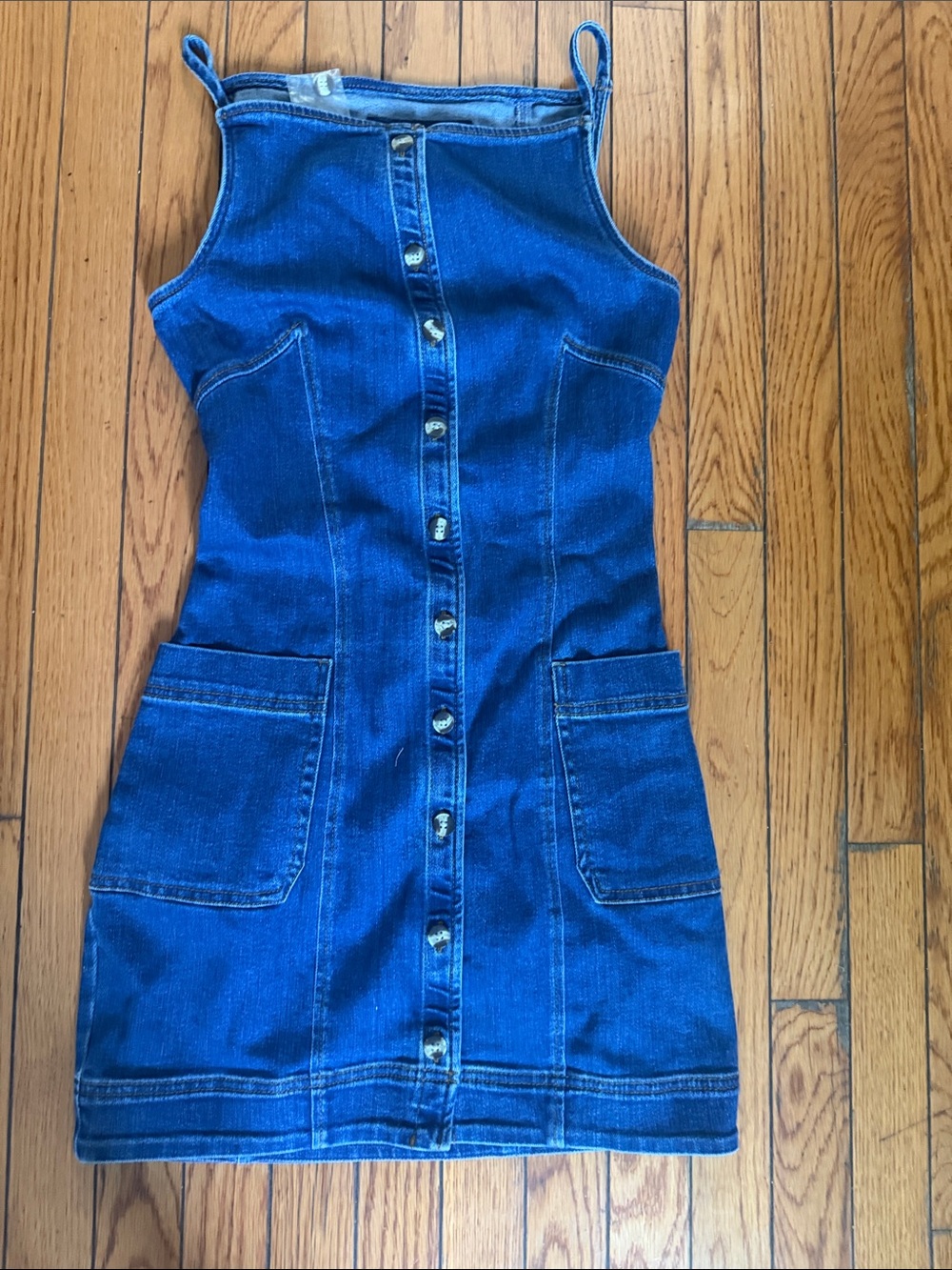 Denim Button-Front Mini Dress in Blue